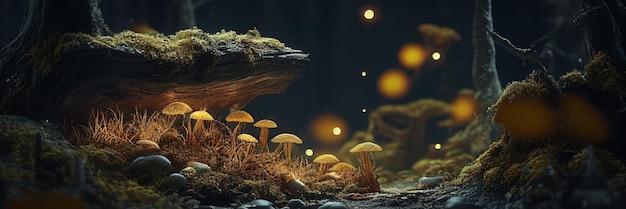 Glowing fantasy mushroom in magical enchanted fairy tale forest generative AI