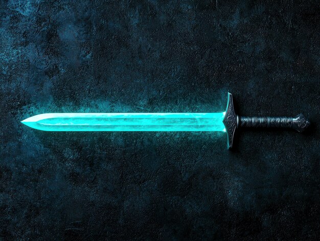 Photo glowing fantasy sword against dark background