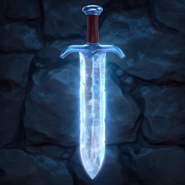 Glowing fantasy sword in dark background