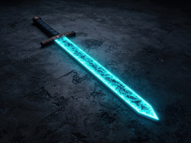 Glowing fantasy sword on dark background