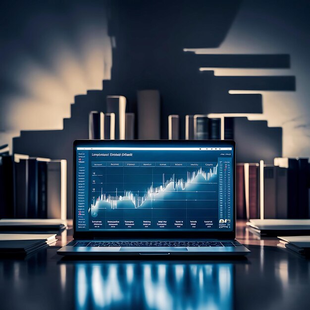 Photo a glowing financial dashboard illuminates a focused workspace