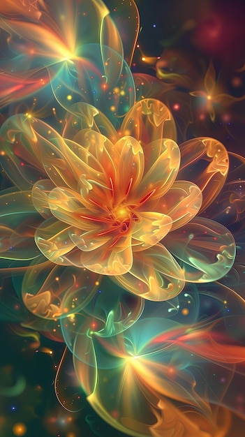 Glowing Flower Abstract Golden Blossoms in Illumination Aura