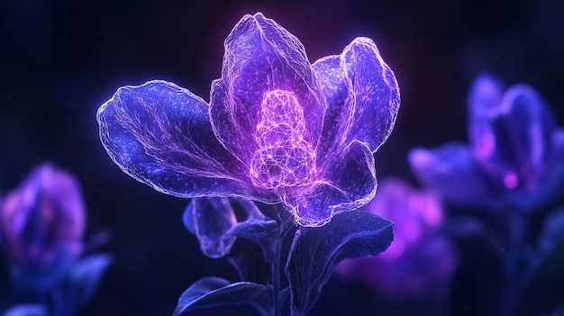 Glowing Flower in Purple and Blue Hues glowing neural networks Intelligent design 4D Style