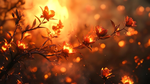 Photo glowing flowers in sunset light abstract background