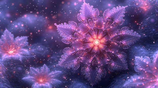 Photo glowing fractal flowers in purple and pink