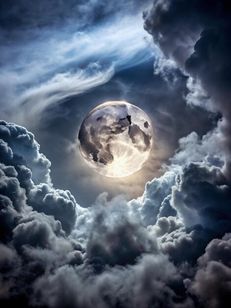 Photo a glowing full moon and cloud night sky image