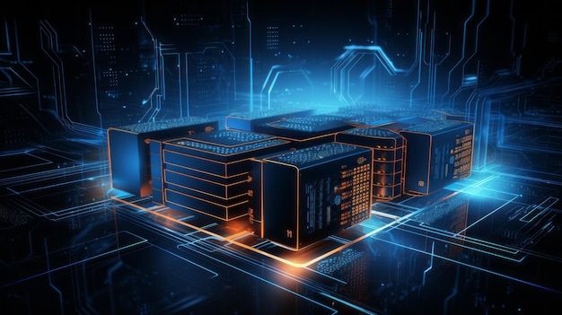 Glowing futuristic digital design of a network server