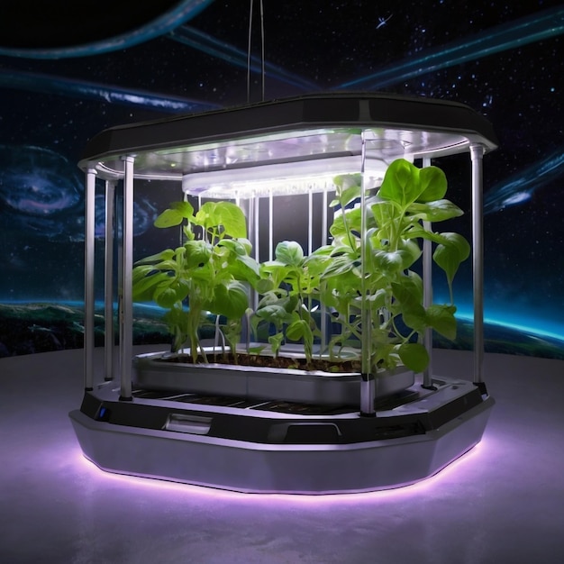 Photo a glowing garden of genetically modified plants with advanced climate control