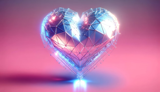 Glowing Geometric Heart on Pink Gradient Background