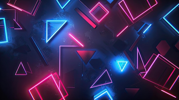 Photo glowing geometric shapes in dark backgrounds