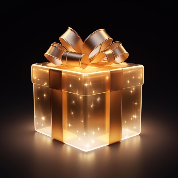 glowing gift box on black background 3D