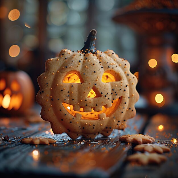 Photo glowing gingerbread jackolantern