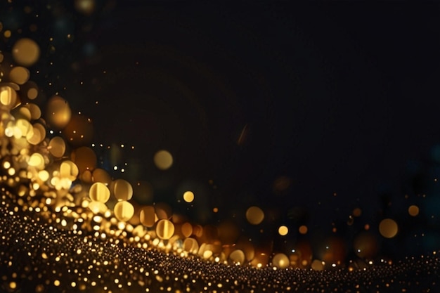 Glowing Gold Glitter Particles Bokeh Effect on Dark Background