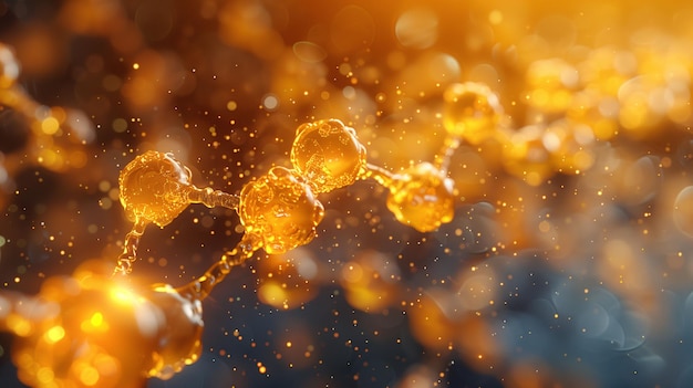 Glowing Golden Molecular Structure