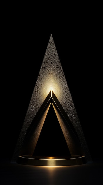 Glowing Golden Triangle Abstract Design With Light Beam