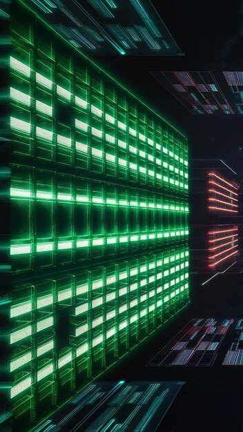 Glowing Green Grid Pattern With Bright Lights in a Digital Matrix