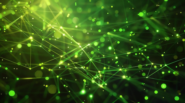 Glowing green neural network Abstract futuristic background Artificial intelligence 3D rendering