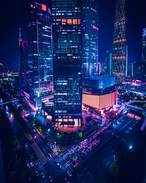 Glowing Guangzhou cityscape at night China