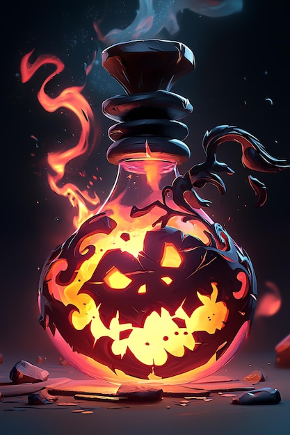 Photo glowing halloween potion bottle with jackolantern design