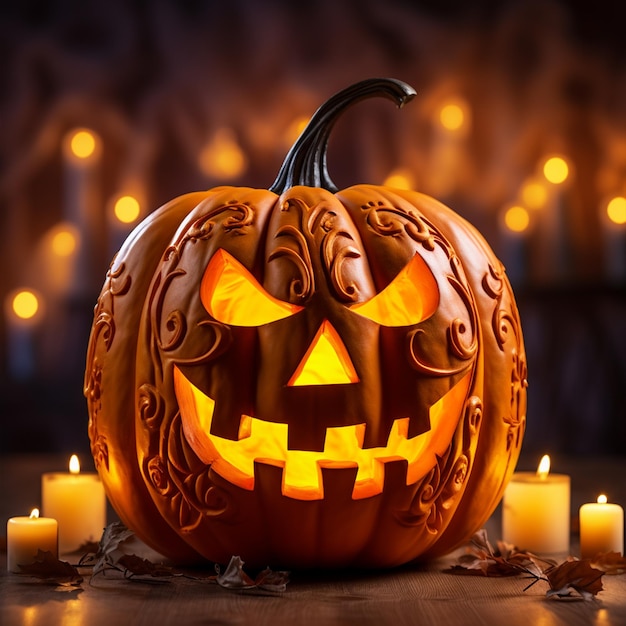 Glowing Halloween Pumpkin isolated background