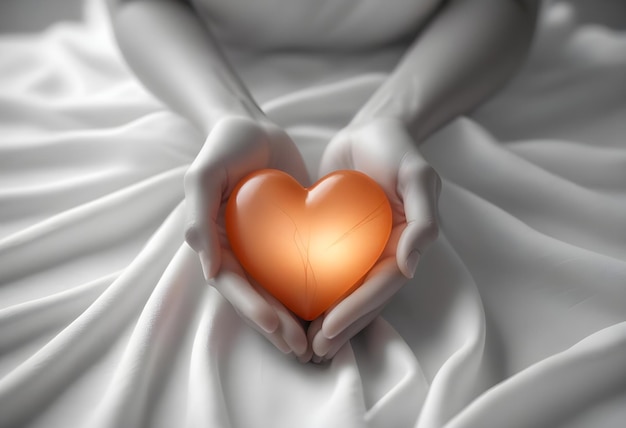 Photo a glowing heart cradled gently in a pair of cupped hands