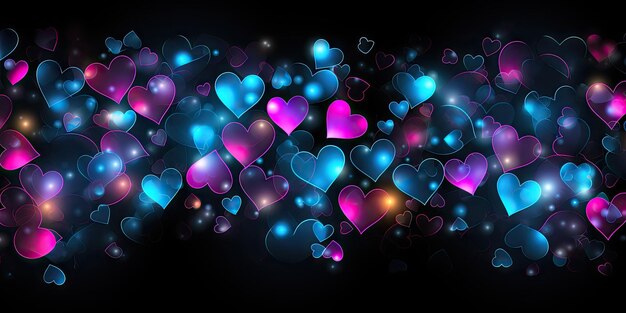 Photo glowing hearts on black background