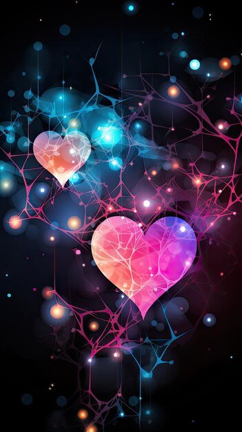 Photo glowing hearts on black