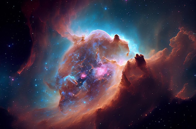 Glowing huge nebula with young stars Space background 3d illustration Generating Ai