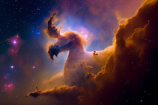 Glowing huge nebula with young stars Space background 3d illustration Generating Ai