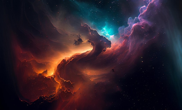 Glowing huge nebula with young stars Space background 3d illustration Generating Ai