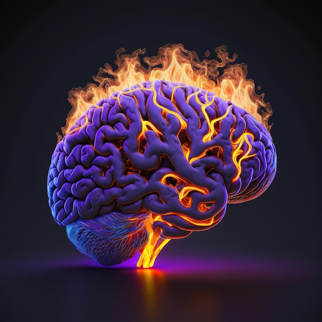 Glowing Human brain illustration design concept with dark black background