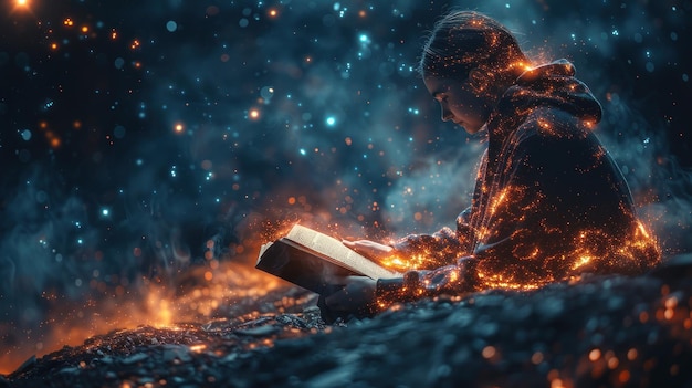 glowing human reading book longevity AI Generated