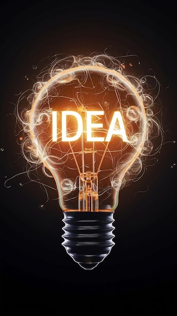 Glowing idea light bulb and innovation thinking creative concept on success inspiration dark backgr