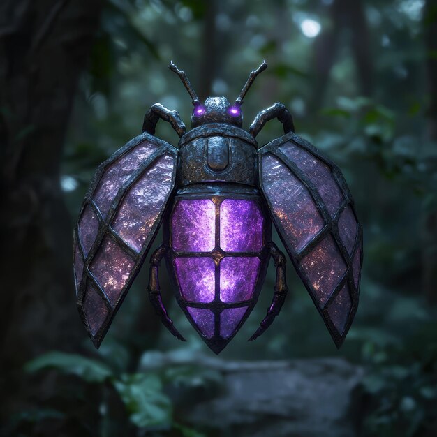 Photo glowing insect in dark forest