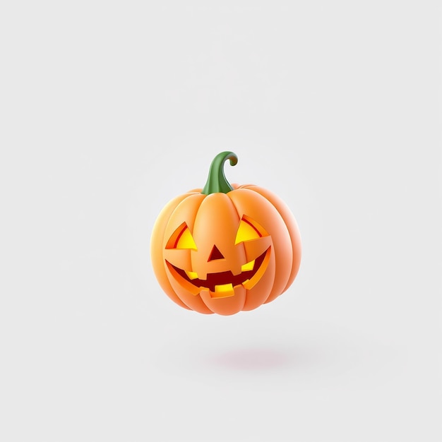 A glowing jackolantern pumpkin with a friendly smile isolated on a white background