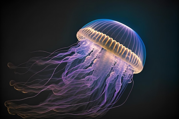 Glowing jellyfish chrysaora pacifica underwater digital illustration artwork