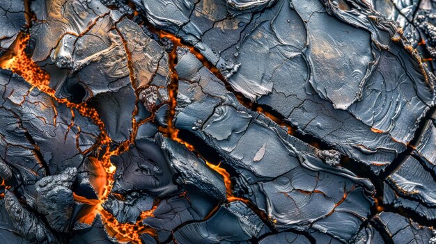 Glowing lava cracks in charred landscape