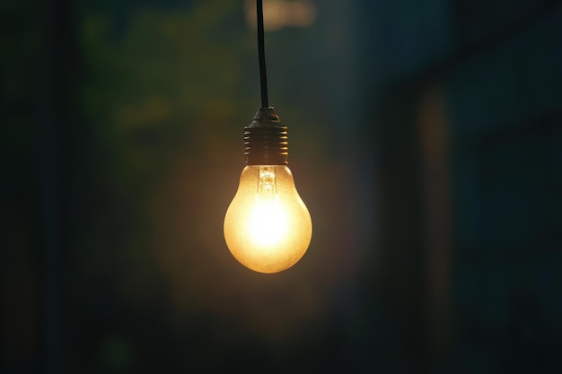 Photo a glowing light bulb illuminating a dark outdoor space during evening hours