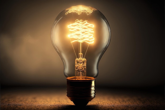 Glowing light bulb illustration in 8k energy saving concepts yellow light high resolution wooden lighting high price of comfort ecology innovation lighting minimalism wallpaper AI