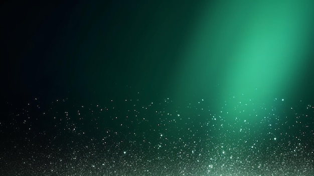 A glowing light spot on a dark grainy background with a white and green blurred gradient AI Generated