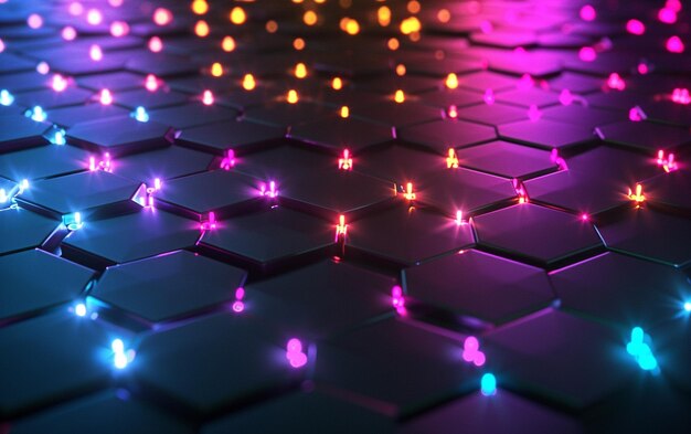 glowing lights on black hexagonal background