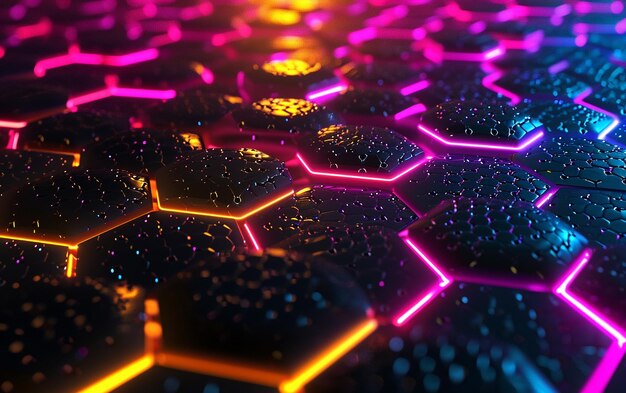 glowing lights on black hexagonal background