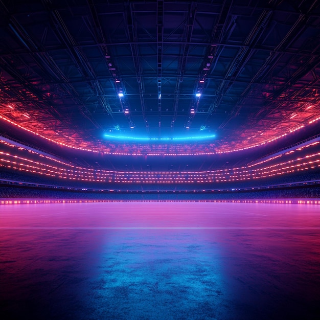 Glowing Lights Fill Stadium Interior Spacious Room with Ceiling Lights