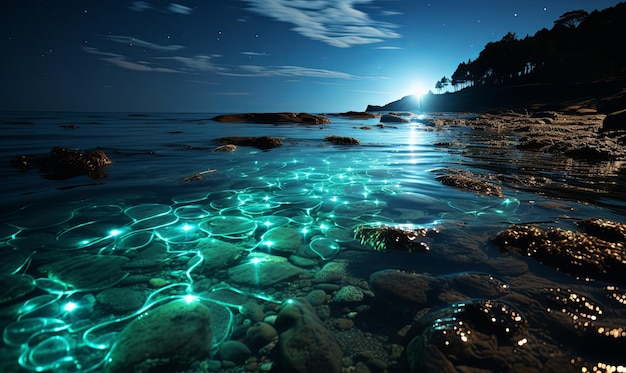 Photo glowing lights shimmer in the water