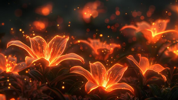 Photo glowing lily flowers in the night