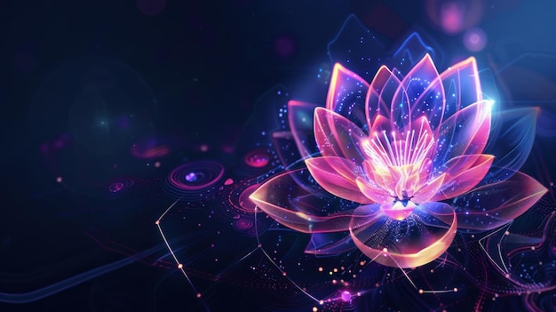 Glowing Lotus Flower in a Digital Universe