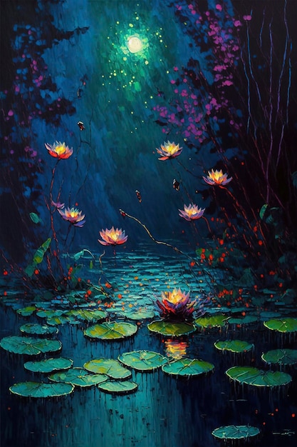 Glowing lotus pond, night scene