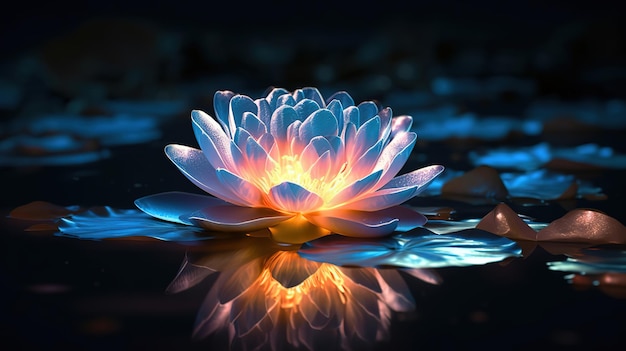 glowing lotus on water at beuatiful night vesak day background