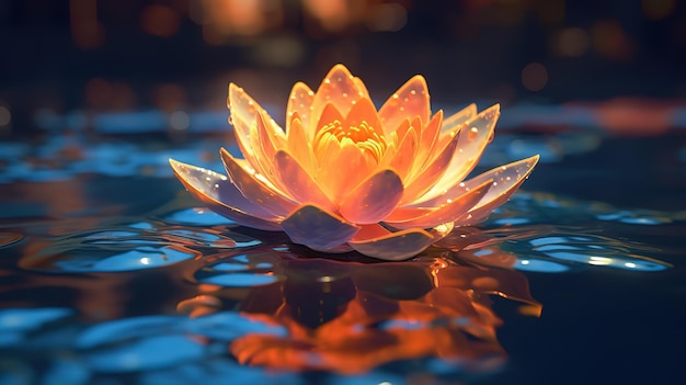 glowing lotus on water at beuatiful night vesak day background