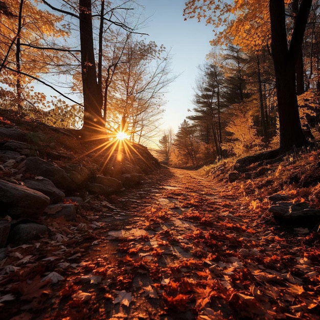 Glowing Maple Trails Autumn Landscape Photo